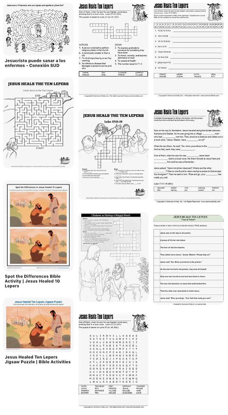 Jesus Heals The 10 Lepers - Worksheet - SundaySchoolist